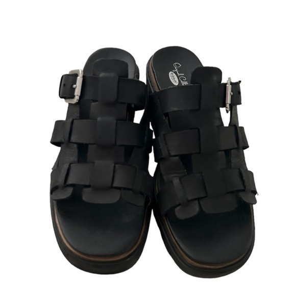 Shoes - NEW Black Leather Fisherman Woven Wedge Heel Clogs‎